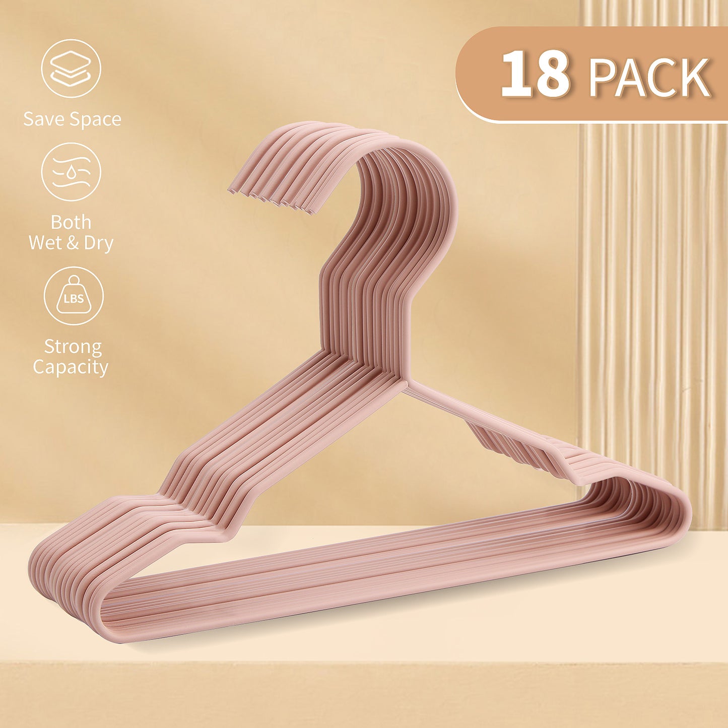 Premium Non-Slip Baby Hangers - Set of 18 Metal Rubberized Hangers in Pink